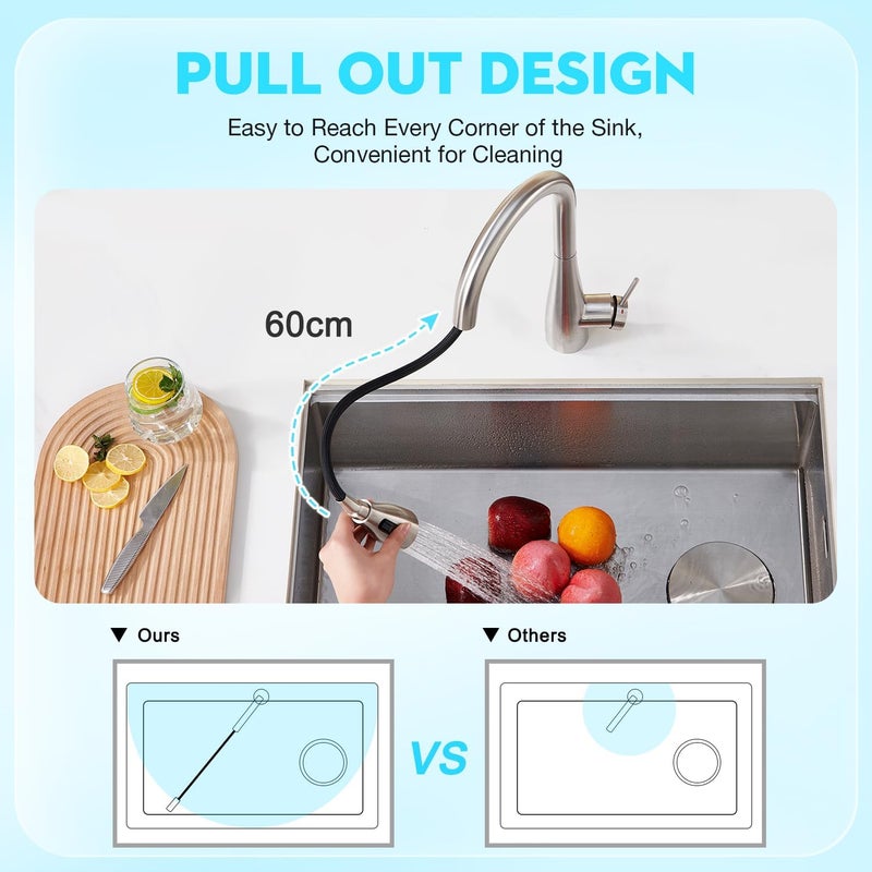 Crea Kitchen Faucet, Pull Down Kitchen Faucets with Sprayer 3 Modes, Uitility Laundry Faucets Single Hole Bar Sink Faucet 360° Swivel High Arc Commercial RV Faucet Stainless Steel - Image 2